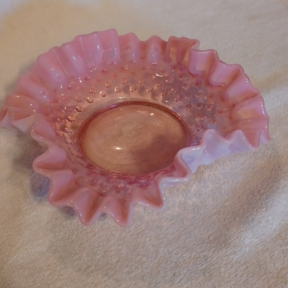 Vintage Cranberry Fenton Ruffled Dish Glass Opalecent Candy Dish